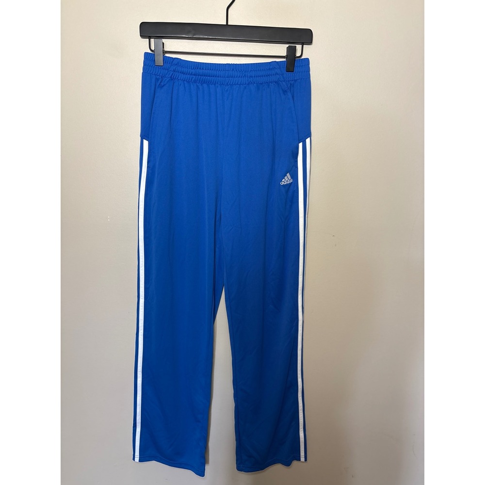 Adidas Boys L 14/16 Track Pants 3 Stripe Royal Blue White Straight Leg NWT
